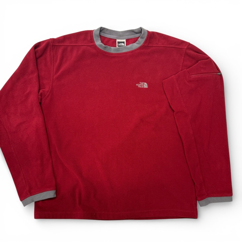 The North Face Fleece Crew Neck Pullover Mens Medium Sleeve Pocket Red